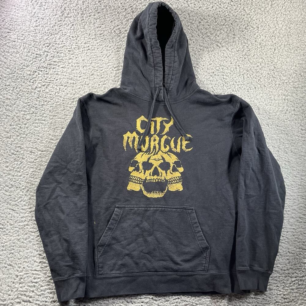 City Morgue Hoodie Mens Large Black Three Skull Graphic Band Merch Rap Metal